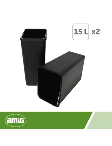 Cubo de reciclaje doble con pedal RECIK2 - 40 x 32 x 48 cm - Acero inoxidable - Satinado 2