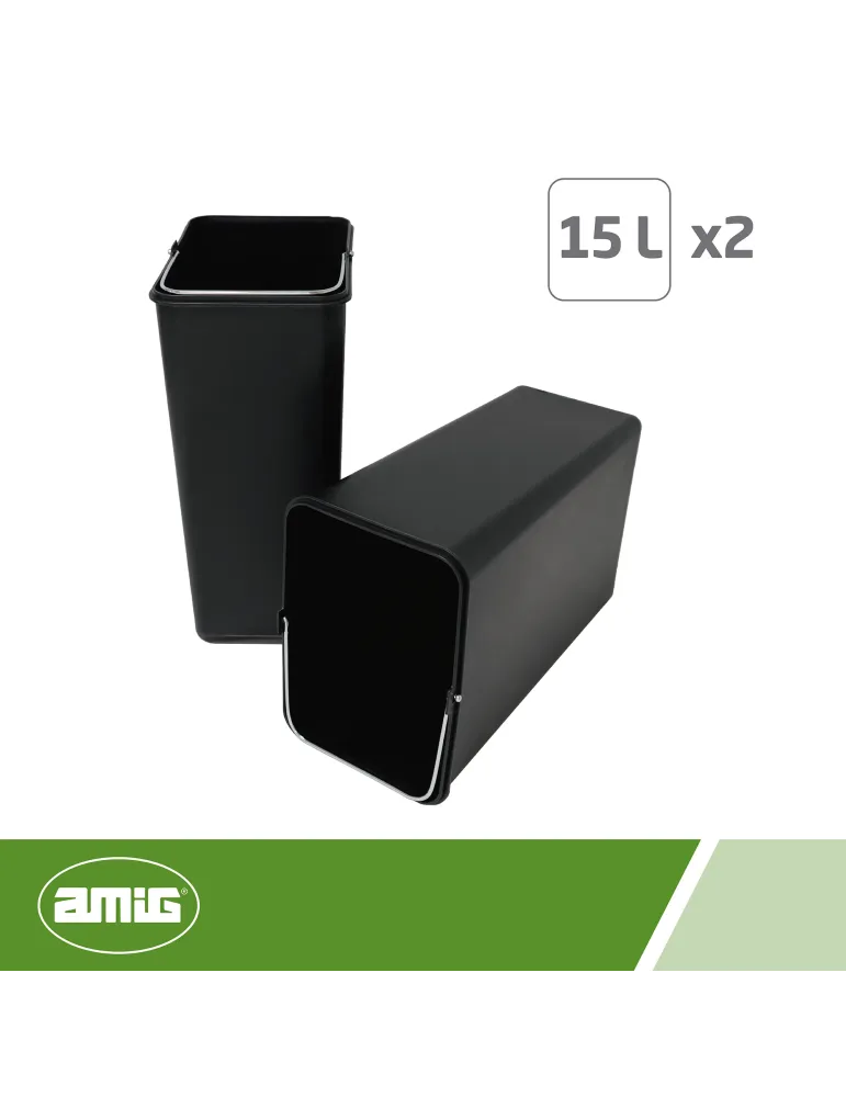Cubo de reciclaje doble con pedal RECIK2 - 40 x 32 x 48 cm - Acero inoxidable - Satinado