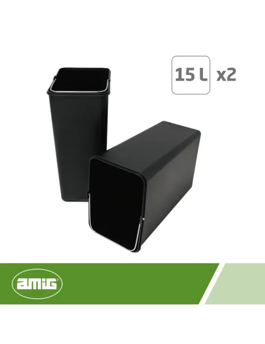 Cubo de reciclaje doble con pedal RECIK2 - 40 x 32 x 48 cm - Acero inoxidable - Satinado