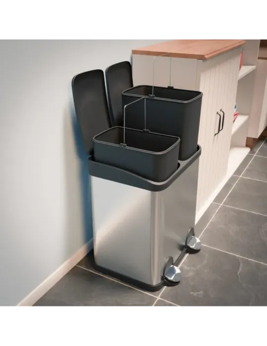 Cubo de reciclaje doble con pedal RECIK2 - 40 x 32 x 48 cm - Acero inoxidable - Satinado