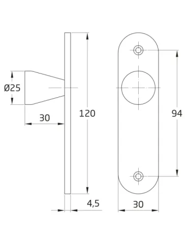 Escudo tirador 40 - 120 x 30 mm - Acero inoxidable 18/8 - Mate 2