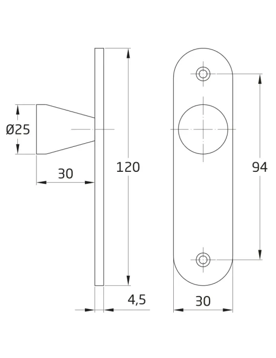 Escudo tirador 40 - 120 x 30 mm - Acero inoxidable 18/8 - Mate
