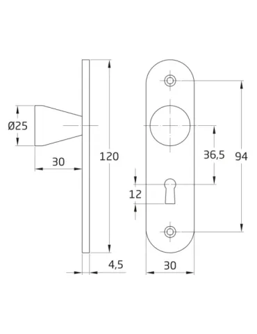 Escudo tirador 41 - 120 x 30 mm - Acero inoxidable 18/8 - Mate 2