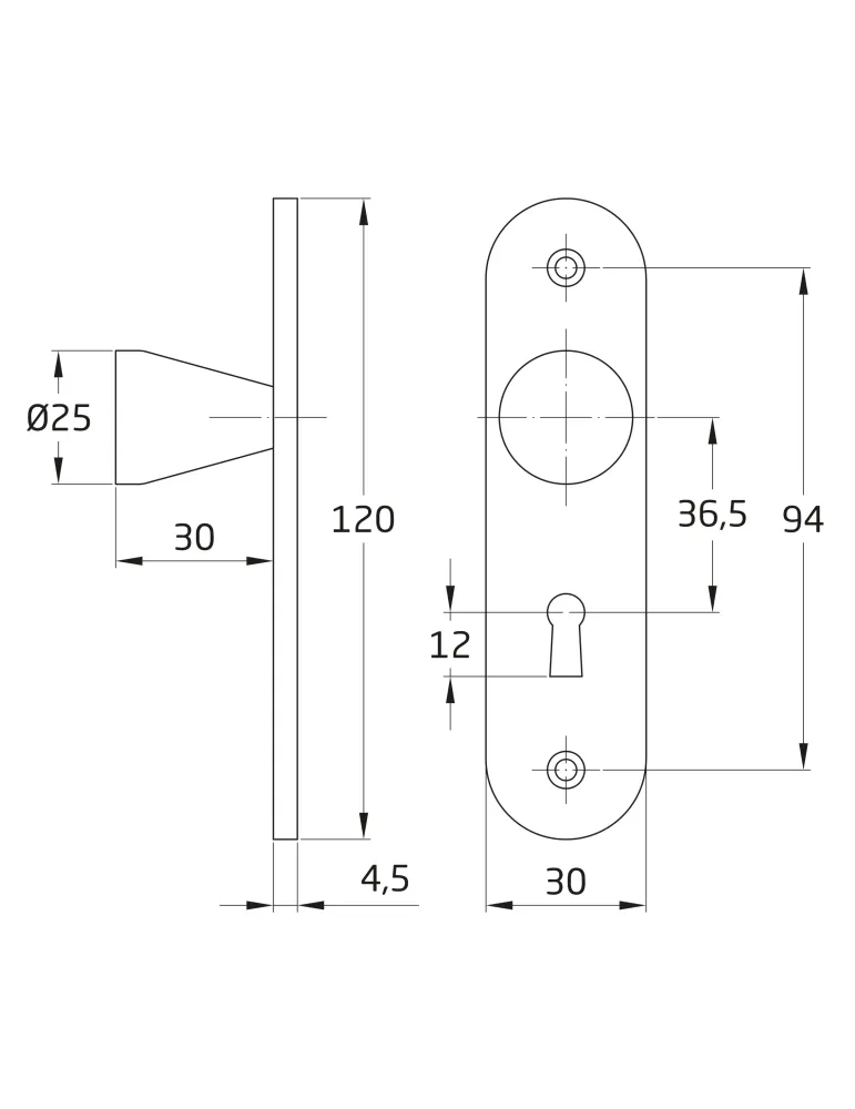 Escudo tirador 41 - 120 x 30 mm - Acero inoxidable 18/8 - Mate