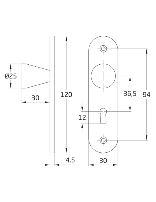 Escudo tirador 41 - 120 x 30 mm - Acero inoxidable 18/8 - Mate