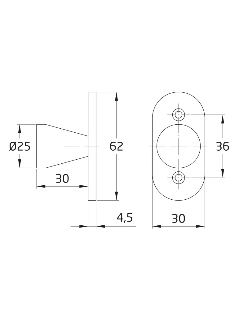 Escudo tirador 42 - 62 x 30 mm - Acero inoxidable 18/8 - Mate