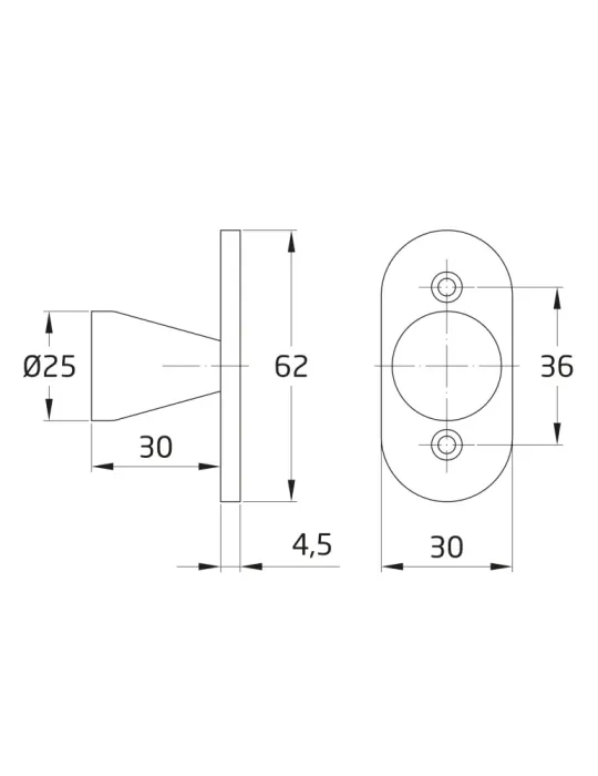 Escudo tirador 42 - 62 x 30 mm - Acero inoxidable 18/8 - Mate