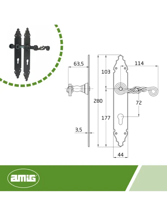 Manilla con placa 102PB - 280 x 44 mm - Placa de acero, Tirador de zamak - Negro