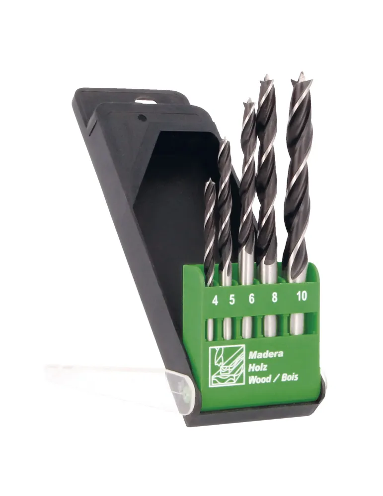 Estuche brocas madera 22605 - Ø4-5-6-8-10 - Cromo vanadio (Cr-V)