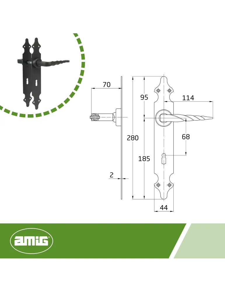 Manilla con placa 101PG - 280 x 44 mm - Placa de acero, Tirador de zamak - Negro