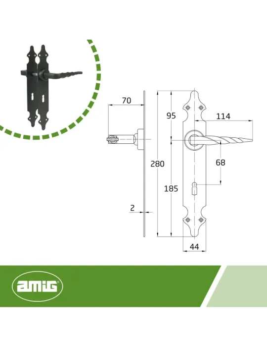 Manilla con placa 101PG - 280 x 44 mm - Placa de acero, Tirador de zamak - Negro