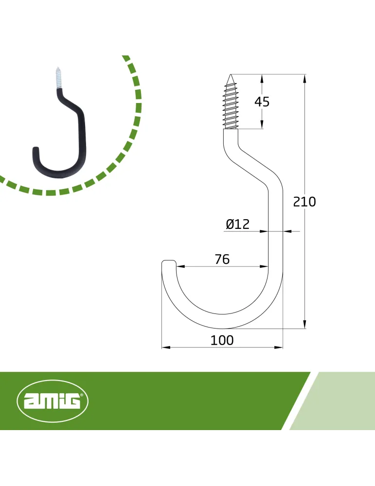 Gancho multiuso 770 - 100 x 210 x 12 mm - Acero - Negro