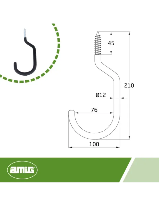 Gancho multiuso 770 - 100 x 210 x 12 mm - Acero - Negro