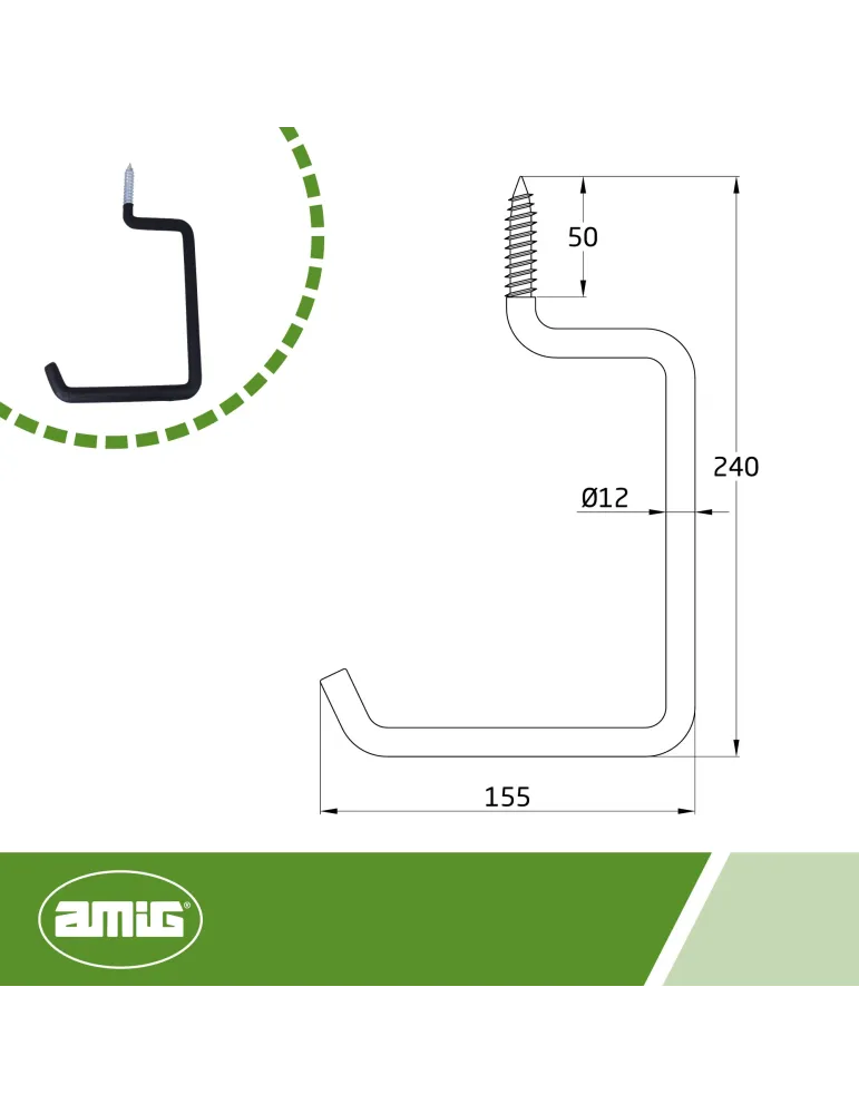 Gancho multiuso 771 - 155 x 240 x 12 mm - Acero - Negro