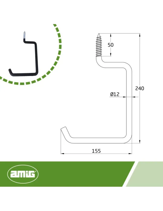 Gancho multiuso 771 - 155 x 240 x 12 mm - Acero - Negro