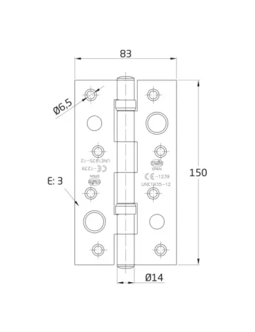 Bisagra seguridad 570C - 150 x 83 x 3 mm - Acero inoxidable 18/8 - Mate 2