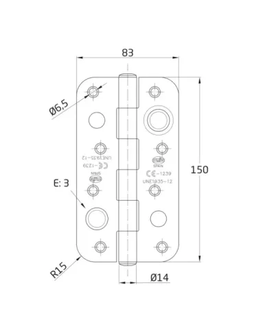 Bisagra seguridad 571C - 150 x 83 x 3 mm - Acero inoxidable 18/8 - Mate 2