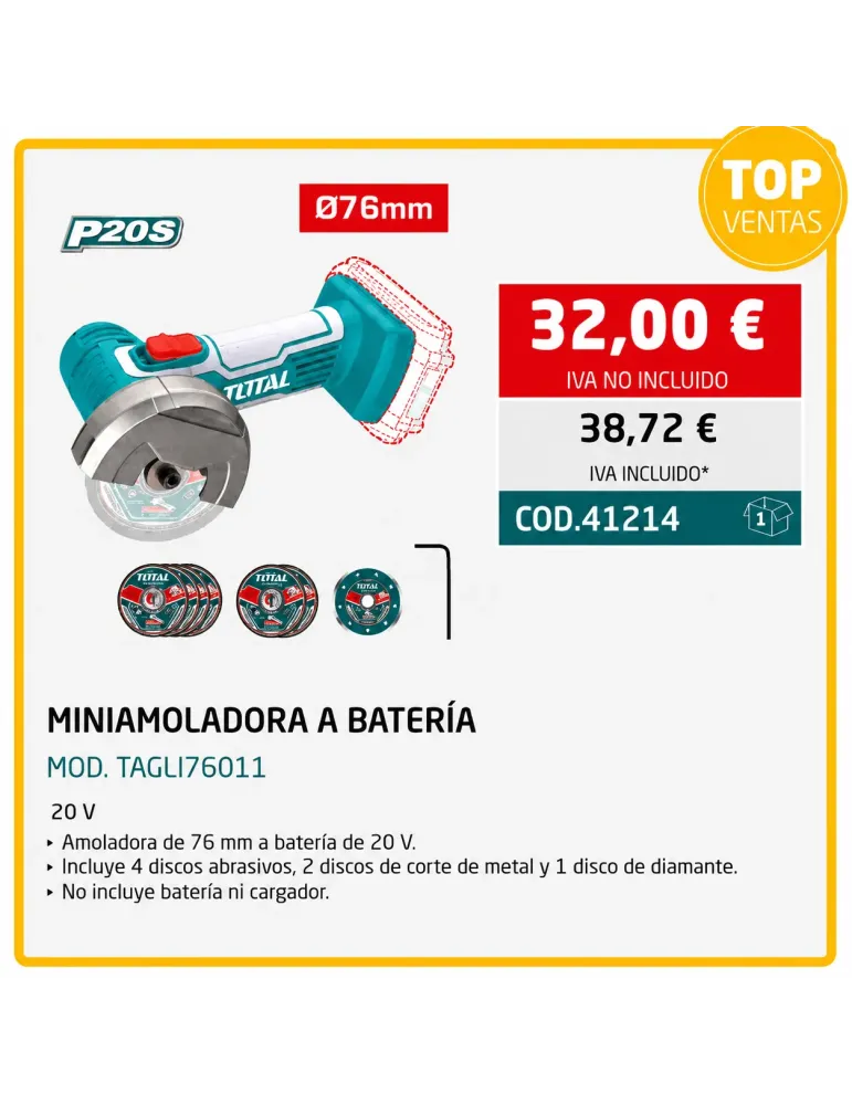 MINIAMOLADORA A BATERÍA    20 V