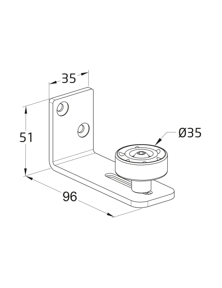 Guía inferior corredera SD020 - 95 x 50 x 35 mm - Acero - Negro