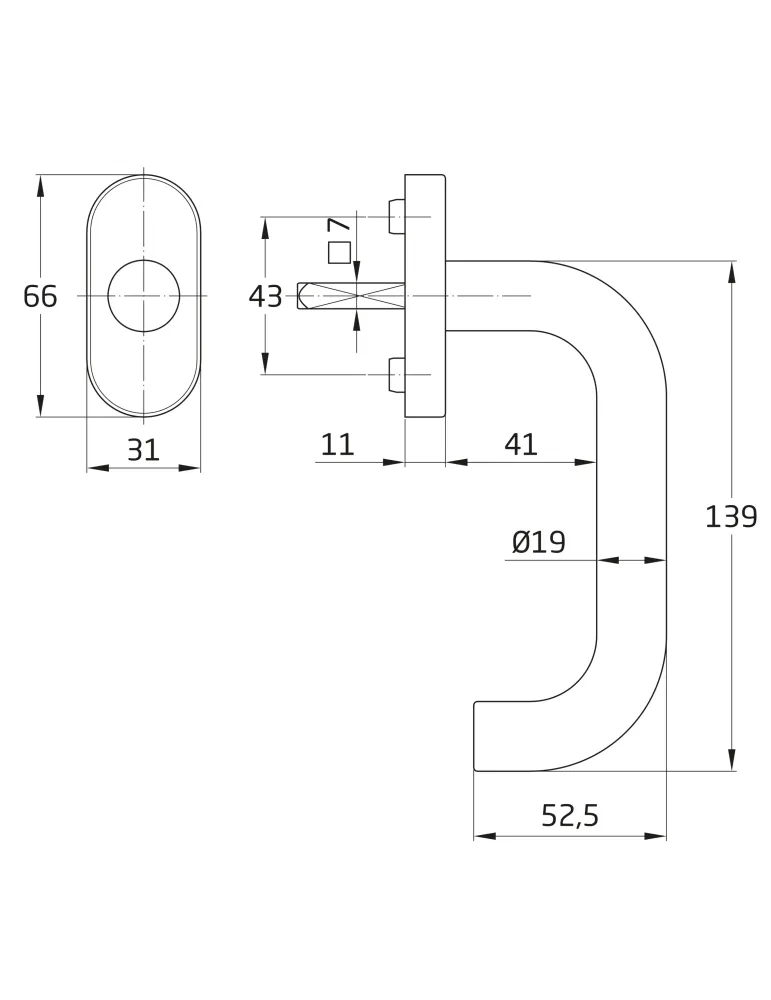 Manilla para ventana 3V - 66 x 31 mm - Acero inoxidable 18/8 - Mate