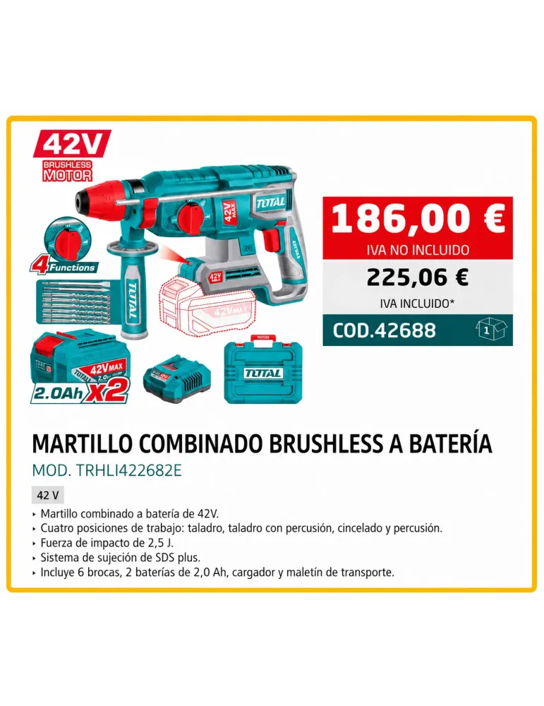 MARTILLO COMBINADO A BATERÍA   42V.