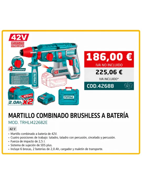 MARTILLO COMBINADO A BATERÍA   42V.