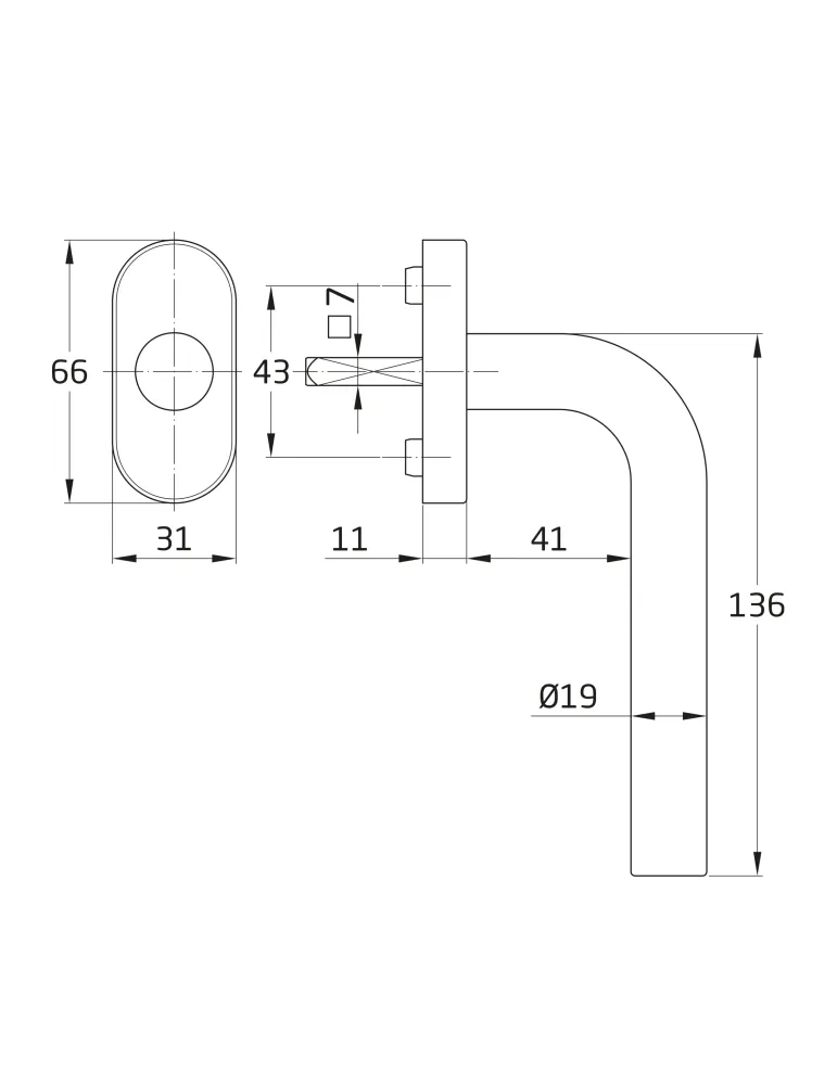 Manilla para ventana 4V - 66 x 31 mm - Acero inoxidable 18/8 - Mate