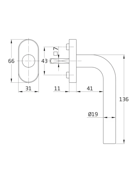 Manilla para ventana 4V - 66 x 31 mm - Acero inoxidable 18/8 - Mate