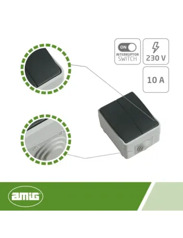 Interruptor doble estanco IP54 3622 - 90 x 65 x 52 mm - Policarbonato - Gris 2
