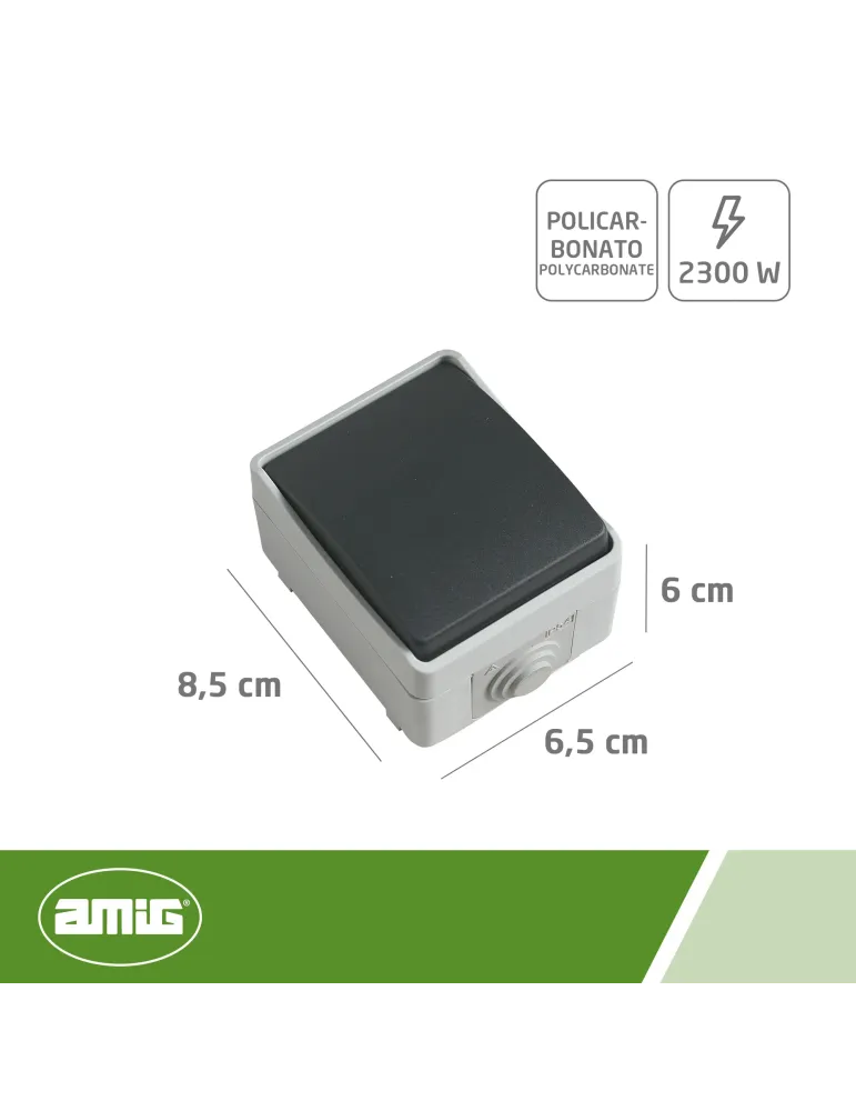Interruptor estanco IP54 3621 - 90 x 65 x 52 mm - Policarbonato - Gris