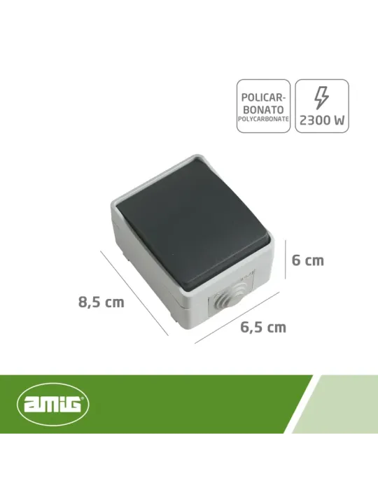 Interruptor estanco IP54 3621 - 90 x 65 x 52 mm - Policarbonato - Gris