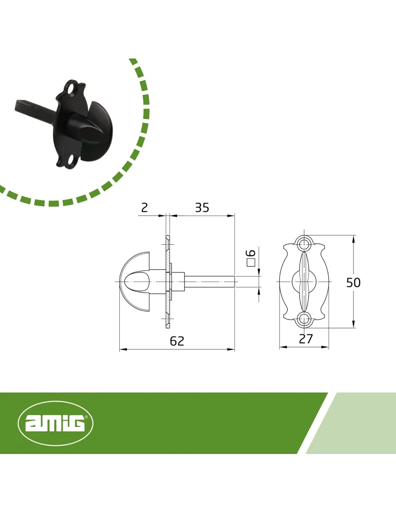 Muletilla 10P - 30 mm - Zamak - Negro