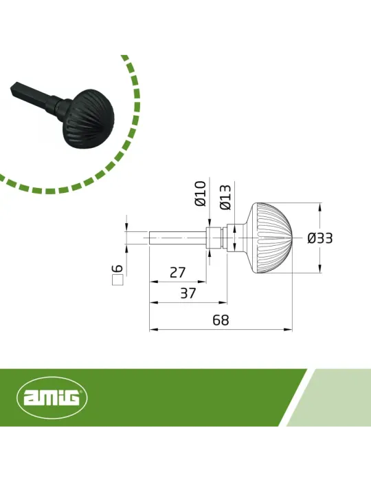 Muletilla 11 - Ø33 mm - Zamak - Negro