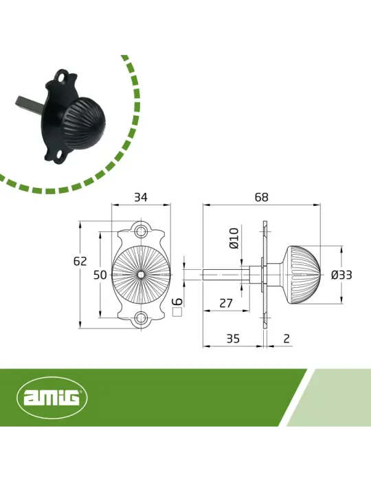 Muletilla 11P - Ø33 mm - Zamak - Negro