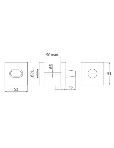 Muletilla 15 - 51 x 51 mm - Zamak - Cromado mate