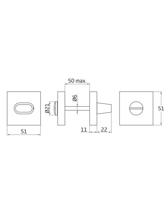 Muletilla 15 - 51 x 51 mm - Zamak - Cromado mate
