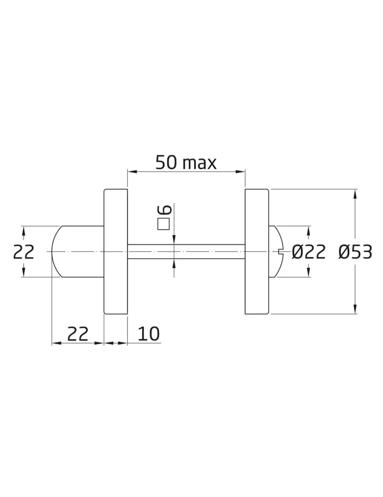 Muletilla 6D - Ø53 mm - Acero inoxidable 18/8 - Mate